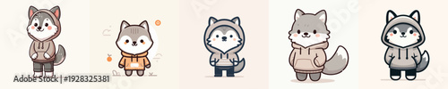 cute wolf vector wearing hoodie