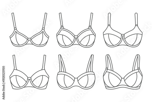 A bra vector illustration set of six different styles and designs