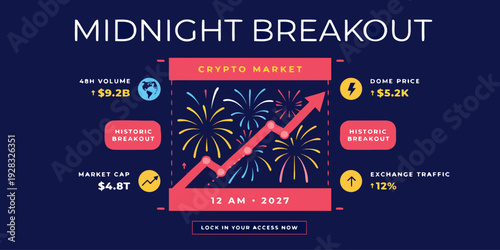 Midnight Breakout Crypto Market Infographic | Cryptocurrency Surge Metrics, Trading Volume, Market Cap & Price Trend Visualization