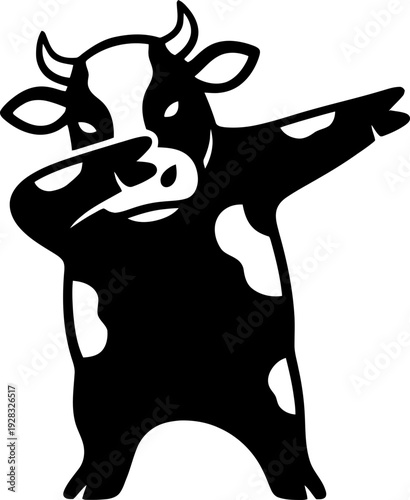 Black and white cow dabbing pose. Funny animal vector illustration for t-shirt design, humorous print, or farm related concept