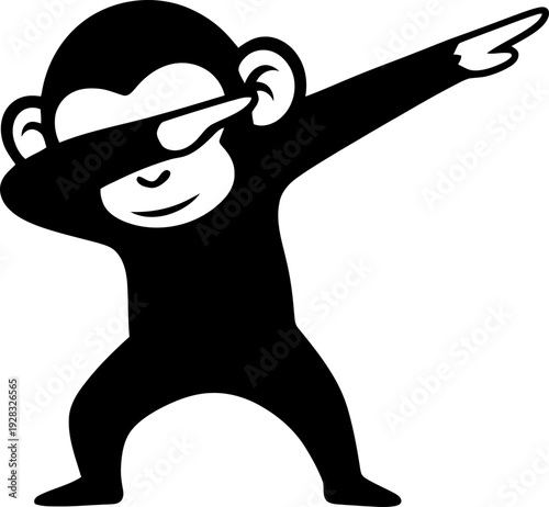 Cartoon monkey in dab pose, a trendy and playful gesture. Fun character vector illustration for sticker, apparel design, t-shirt print