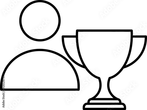 Person silhouette and a trophy cup icon. Award, success, winner concept. Outline style vector symbol for user profile, achievement