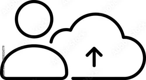 Person uploading data to cloud storage icon. User profile sync with network digital information. Outline symbol for app, web.