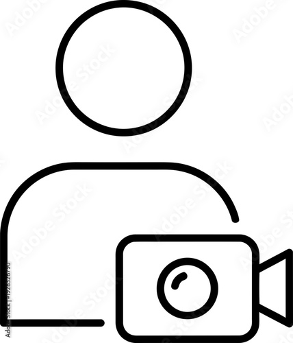 User icon with video camera symbol, concept of live stream, video calls, vlogging. Outline style. Vector illustration for app, website, social media