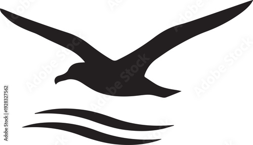 A wild black eagle silhouette with spread wings flies through the sky in this vector art illustration of a majestic bird in flight