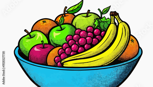Vibrant fruit bowl with apples, bananas, and grapes