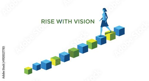 Business growth and success concept with woman on colored blocks