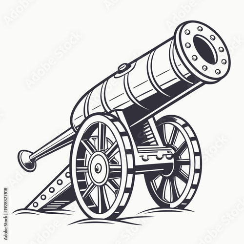 Robust metallic cannon on wheels artillery