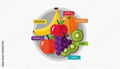 Assorted fresh fruits on plate