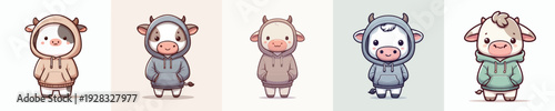 cute cow vector wearing hoodie