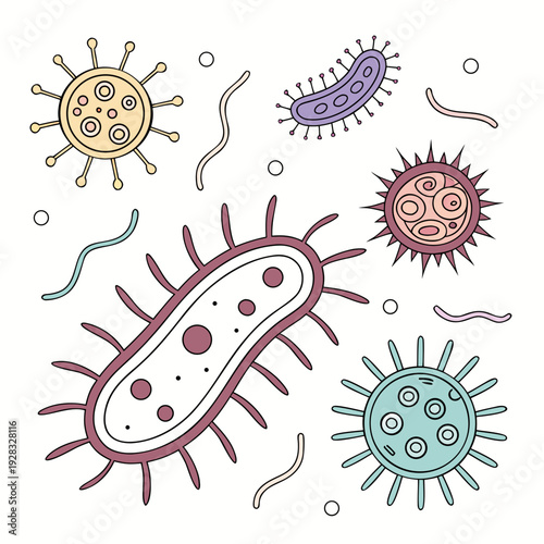 Colorful of various bacteria and viruses microorganisms