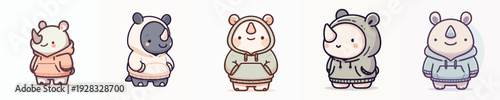 cute rhino vector wearing hoodie
