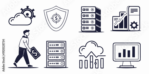 Business professional analyzing data and security in a modern office environment Vector