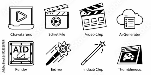 Various icons representing different types of media and creative processes Vector