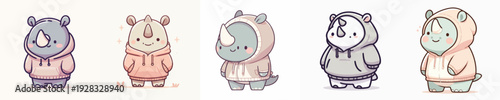 cute rhino vector wearing hoodie