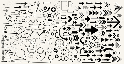 Arrows Icon Collection Vector Set of Directional Signs, Hand-Drawn and Geometric Arrow Designs for Infographics