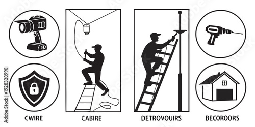 Safety precautions to observe while working with ladders and tools Vector