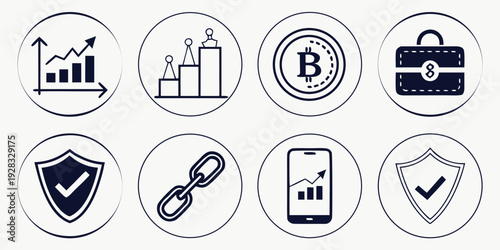 Icons representing various aspects of business and security Vector