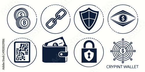 Icons representing various aspects of cybersecurity and online privacy Vector