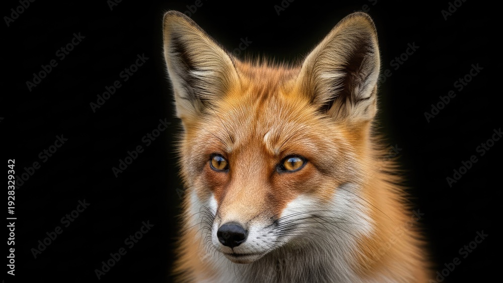 Obraz premium A close-up portrait of a red fox with a black background