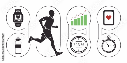 Icons representing various aspects of health, fitness, and lifestyle Vector