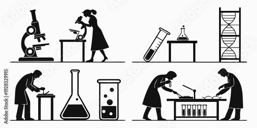 Scientists and students engaging in various laboratory research activities Vector