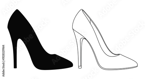 High heel shoes in contrasting styles a black and white silhouette