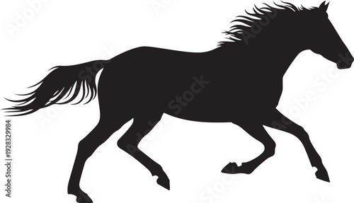 Black Horse Silhouette Galloping Isolated on White Background