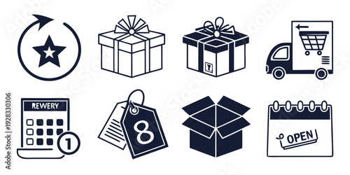 Assorted icons representing various aspects of celebration and organization. Vector