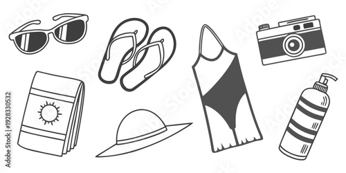 Assorted items including a phone, headphones, camera, and more Vector