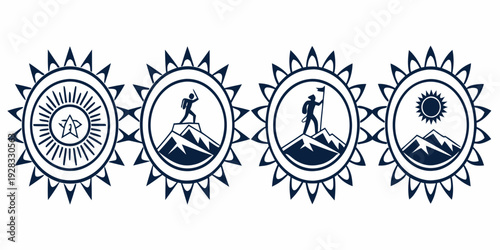 A collection of intricate and symbolic circular designs with various elements Vector