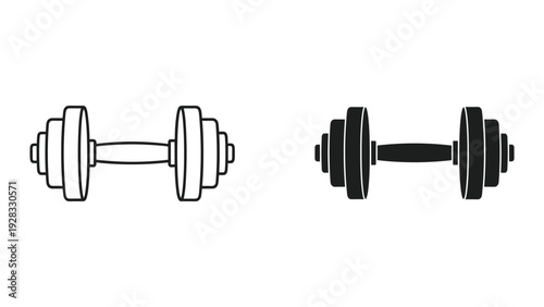 Dumbbell Icon Set: Outline and Solid Black for Fitness and Exercise