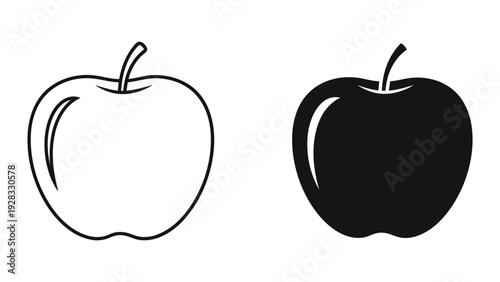 Black and White Apple Icons: Outline and Solid Silhouette