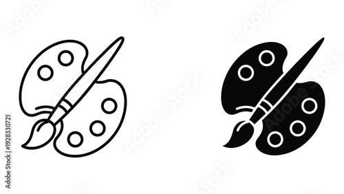 Paintbrush and Palette Icons - Line and Solid Styles
