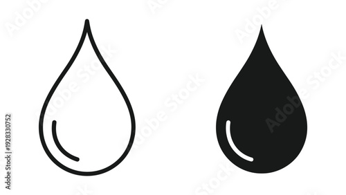 Water Drop Icon Outline and Solid Black Vector Illustration
