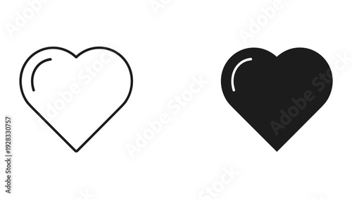 Outline and Solid Heart Icons on White Background