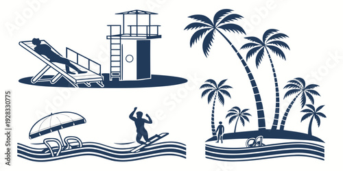 A tropical island with palm trees and a small boat sailing in the distance Vector