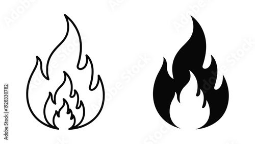 Fire Icon Set: Black and White Flame Symbols