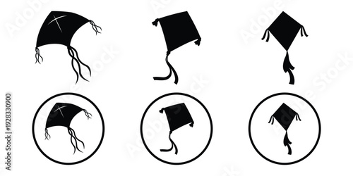 Kite Icon Set – Flying Diamond Kite with Decorative Tail Vector Illustration for Apps, Web and Toys