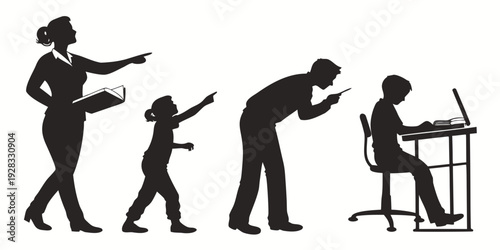 Illustration of human evolution from walking to sitting at a desk Vector