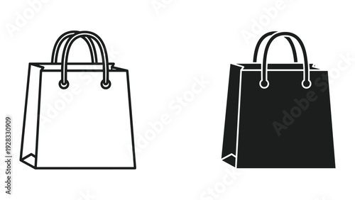 Shopping Bag Icons: Outline and Solid Black Vector Graphics