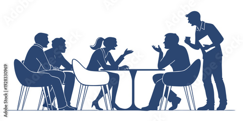 Group of people enjoying a meal together at a restaurant Vector