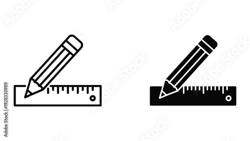 Pencil and Ruler Icon - Drawing, Measuring, and Design Symbol