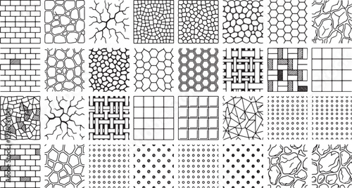 Collection of various black and white geometric patterns and textures for design and decoration purposes