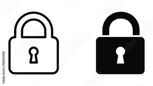 Padlock Icons: Outline and Solid Black Lock Symbol Comparison