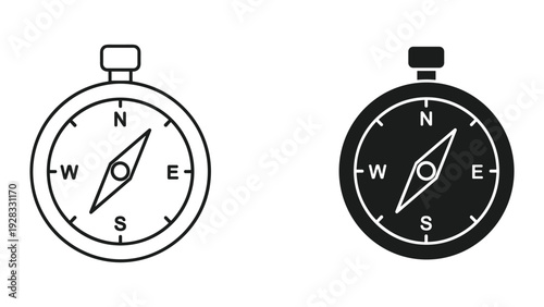 Compass Icon Set: Outline and Silhouette for Navigation and Direction