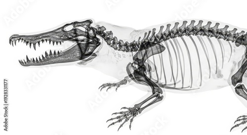 Exploring the intricate structure of a crocodile skeleton reveals the ancient secrets of evolution and adaptation in a captivating, skeletal capture