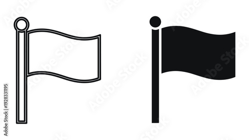 Flag icons, outline and solid, waving on flagpole