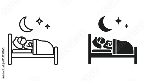 Person Sleeping in Bed with Moon and Stars Icons