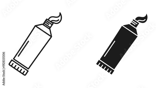 Paint Tube Icon Black and White Outline and Solid Fill